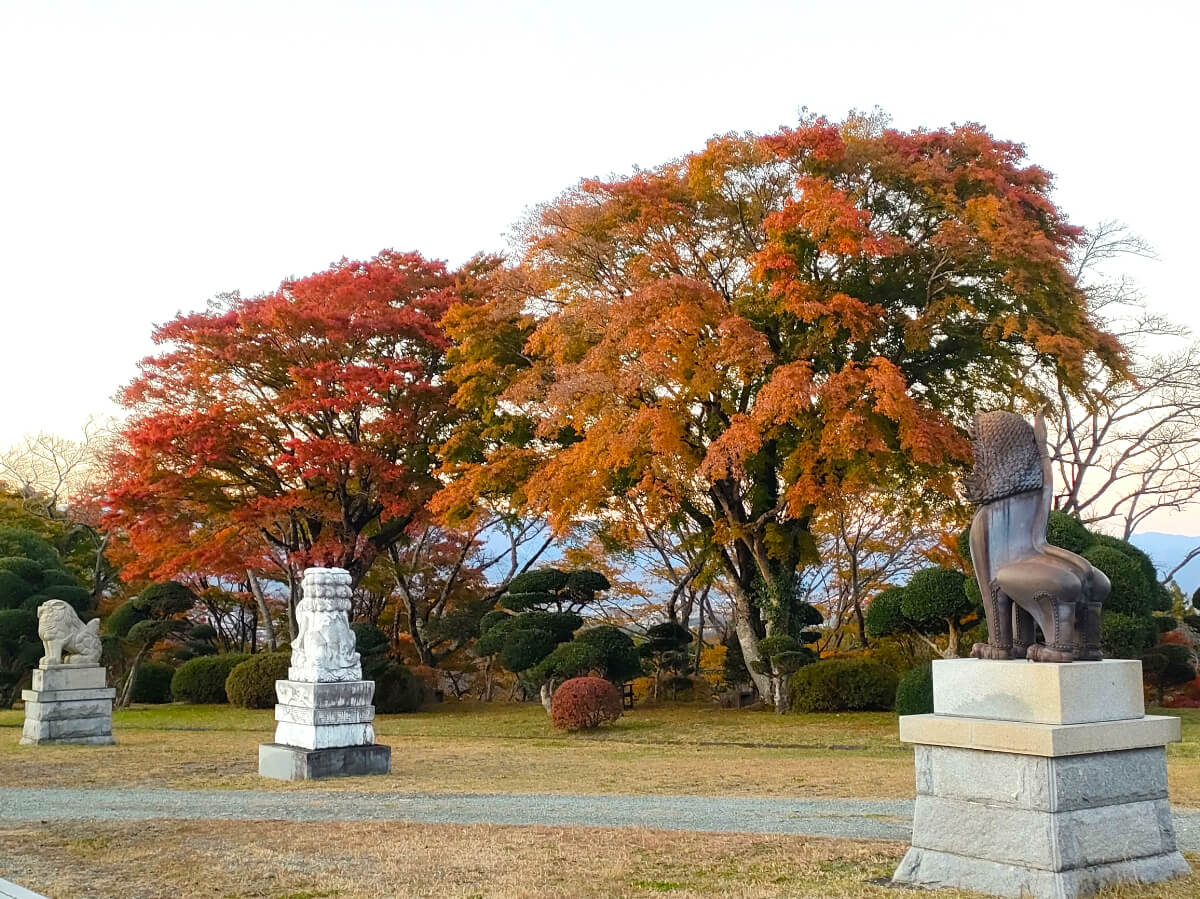 アジア各国の狛犬と紅葉